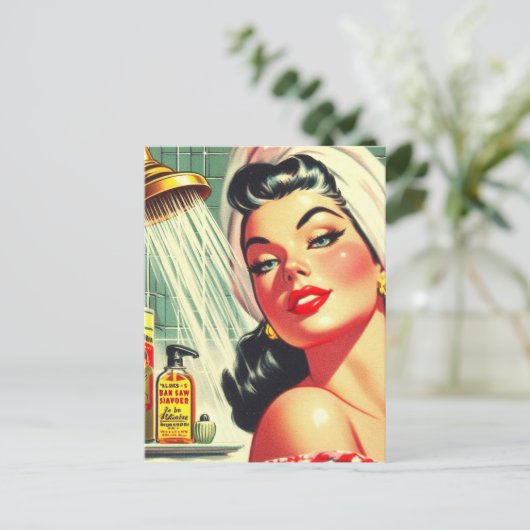  douche Pin Up Briefkaart (Staand voorkant)
