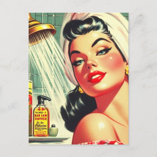  douche Pin Up Briefkaart (Voorkant)