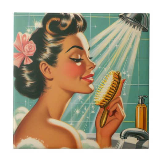 douche Pin Up Tegeltje (Voorkant)
