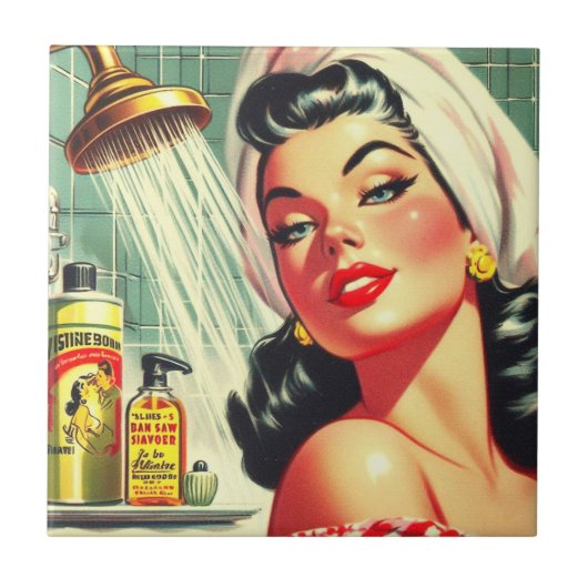  douche Pin Up Tegeltje (Voorkant)