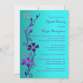 Douche uitnodigen | Paarse Blauwgroen, bloemige, v Kaart (Achterkant)