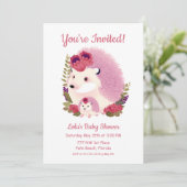 Douche Uitnodiging -Mama en Baby Meisje Hedgehogs (Staand voorkant)