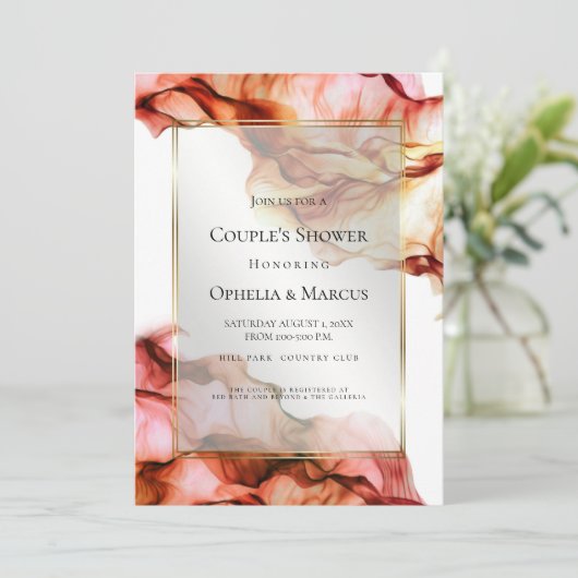 DOUCHE VAN HET PAAR | Abstracte Inkt Herfstkleuren Kaart (Staand voorkant)