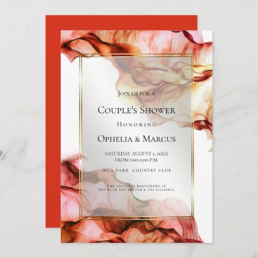 DOUCHE VAN HET PAAR | Abstracte Inkt Herfstkleuren Kaart (Voorkant / Achterkant)