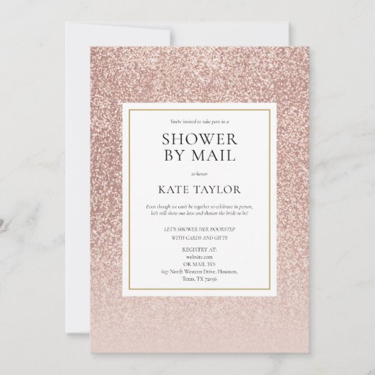 Douche Via Post Verzending Roze Gouden Glitter Kaart (Voorkant)