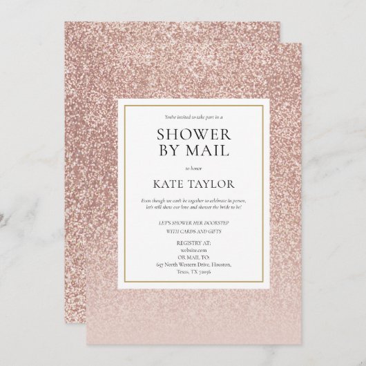 Douche Via Post Verzending Roze Gouden Glitter Kaart (Voorkant / Achterkant)