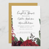 Douche voor koppel | Elegante Bourgogne Marsala Fl Aankondiging (Voorkant / Achterkant)