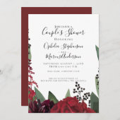 Douche voor koppel | Elegante Bourgogne Marsala Fl Aankondiging (Voorkant / Achterkant)