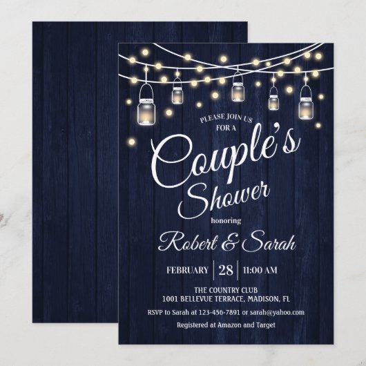 Douche voor koppels - Navy Rustic Wood Kaart (Voorkant / Achterkant)