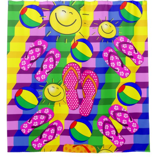 Douchegordijn Beach House Sun Teenslippers (Voorkant)