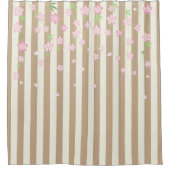Douchegordijn Beige Streep Roze Bloemen (Voorkant)