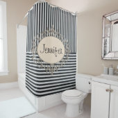 Douchegordijn Beige Zwart Streep (In situ)