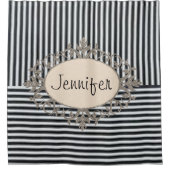 Douchegordijn Beige Zwart Streep (Voorkant)