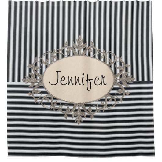 Douchegordijn Beige Zwart Streep (Voorkant)