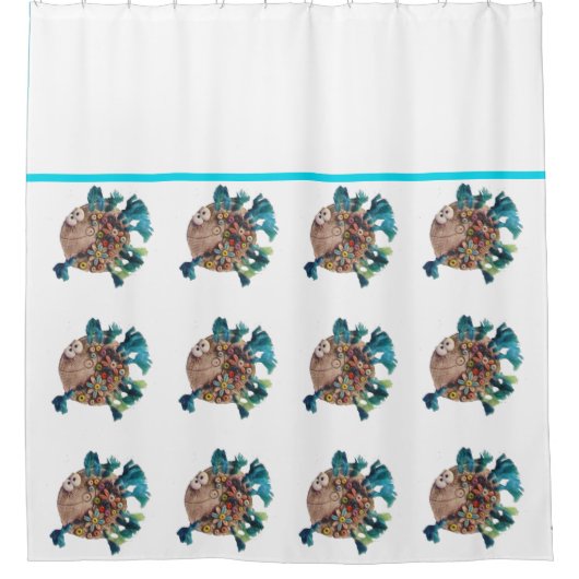 Douchegordijn - Blauw Finned Fish (Voorkant)