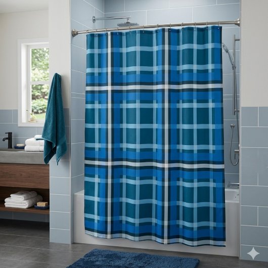 Douchegordijn Blauw Schots Geruit Rutpatroon