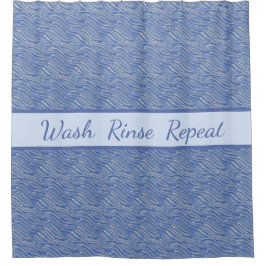 Douchegordijn Blauw water tekst,
