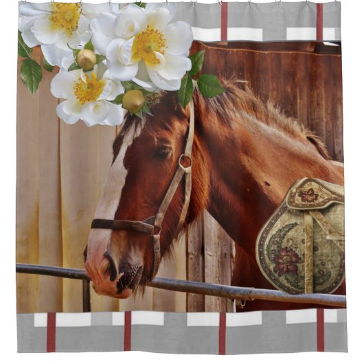 Douchegordijn Bloemen Paard (Voorkant)