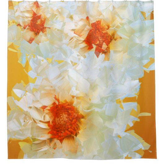 Douchegordijn Bloemen Wit Sinaasappel kubist (Voorkant)