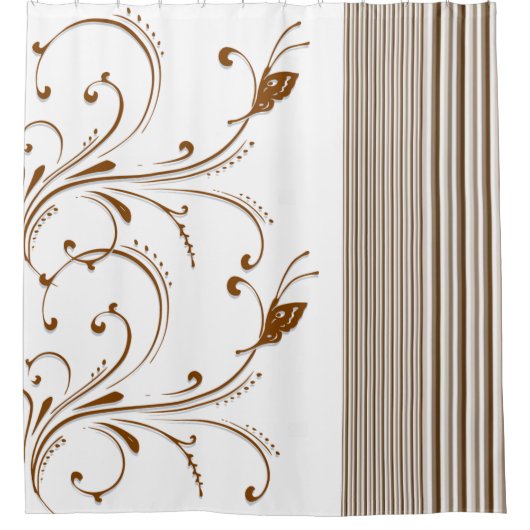 Douchegordijn Bruin Floral Stripe (Voorkant)