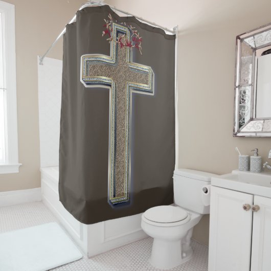 Douchegordijn bruine achtergrond (In situ)