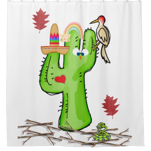 Douchegordijn Cactus Bird (Voorkant)