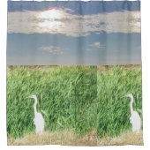 Douchegordijn - Egrets in moerasgras (Voorkant)