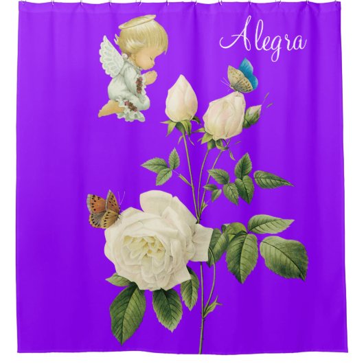 Douchegordijn Engel Bloemen Paarse Vlinder (Voorkant)