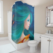 Douchegordijn fantasie zee zeemeermin met rode vis (In situ)