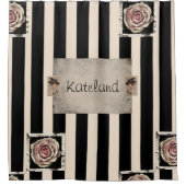 Douchegordijn Floral Zwart Beige Streep (Voorkant)