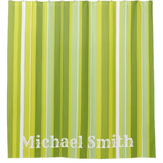 Douchegordijn Groen Wit Gele Streep (Voorkant)
