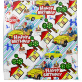 Douchegordijn Happy Birthday Jongens Auto's Honden (Voorkant)