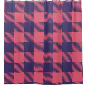 Douchegordijn heet roze magenta indigo ruitmotief