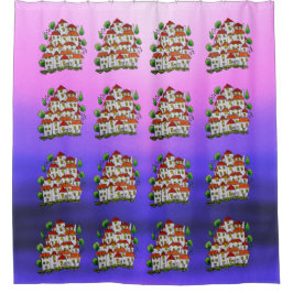 Douchegordijn (Houses Doodle - Handgetrokken)