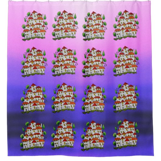 Douchegordijn (Houses Doodle - Handgetrokken) (Voorkant)