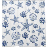 Douchegordijn Marine Blue Seashell Patroon (Voorkant)