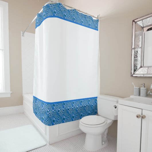 Douchegordijn met blauwe bellen (In situ)