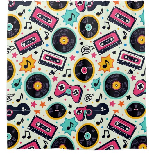 Douchegordijn met pop thema (Voorkant)