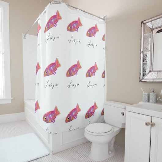 Douchegordijn met visprint (In situ)