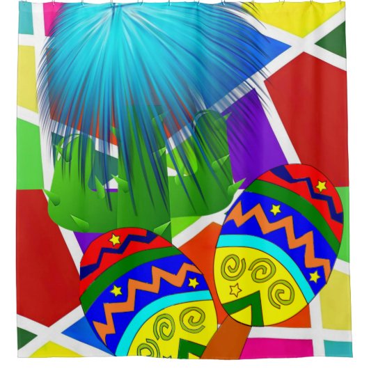 Douchegordijn Mexicaanse Banjos Kleurrijk (Voorkant)