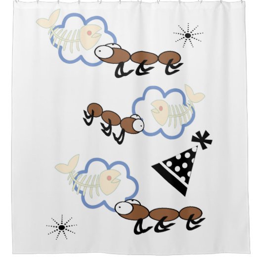 Douchegordijn Mieren Wolken Vis (Voorkant)