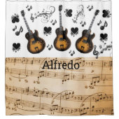 Douchegordijn Muzieknoten gitaar zwarte harten (Voorkant)