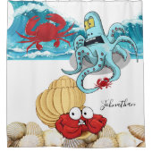 Douchegordijn Ocean Waves Krab Shells Octopus (Voorkant)
