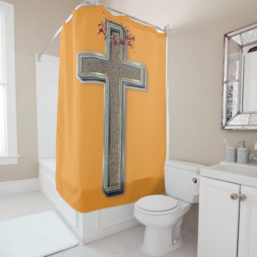 Douchegordijn Oranje achtergrond (In situ)