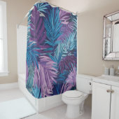Douchegordijn Paarse en Blauwe Palmblad Tropisch (In situ)