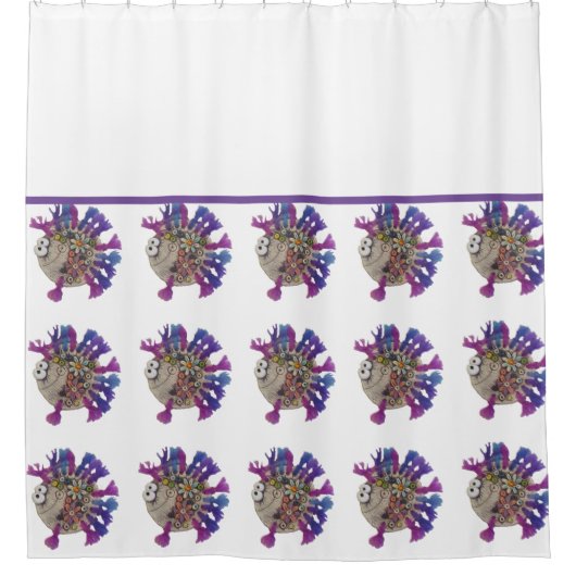 Douchegordijn - Paarse Finned Fish (Voorkant)