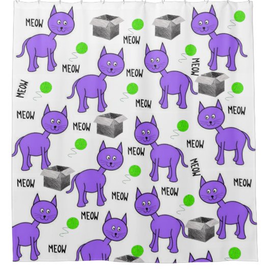 Douchegordijn Paarse katten (Voorkant)
