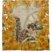 Douchegordijn Parijs Frankrijk Gouden Gele Bloemen (Voorkant)