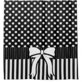 Douchegordijn Polkadot Zwart Wit Stripe Bow (Voorkant)