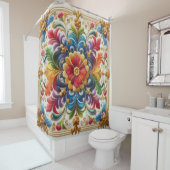 Douchegordijn Regenboog Bloemen Borduurwerk op zoe (In situ)